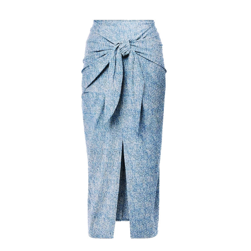 Bikini Triangle Sexy Denim Printing Split Swimsuit Women Wrap Skirt