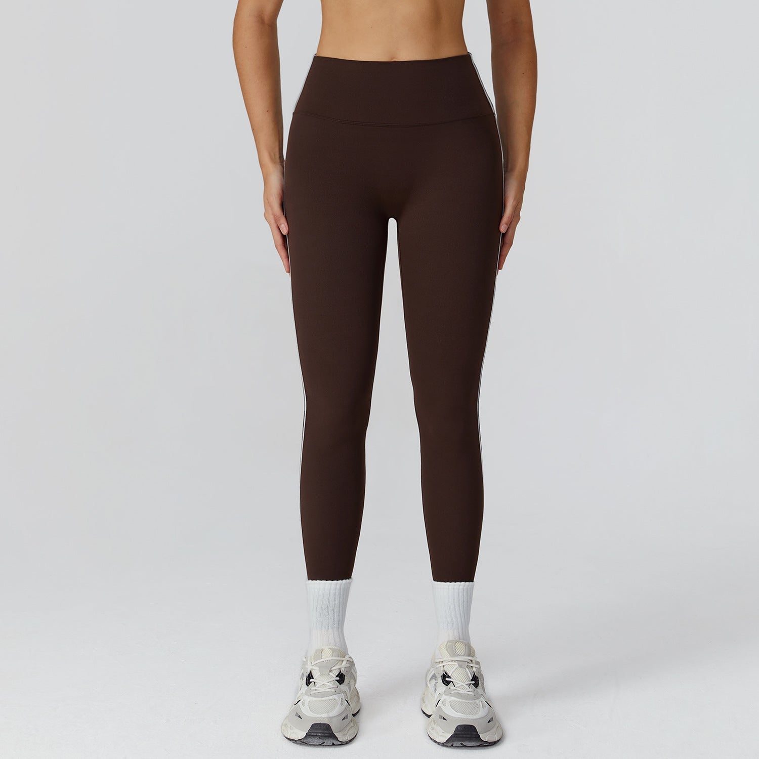 Sollinarry Contrast Color Brushed Yoga Trousers High Waist Tight Trousers Outdoor Cycling Running Exercise Workout Pants