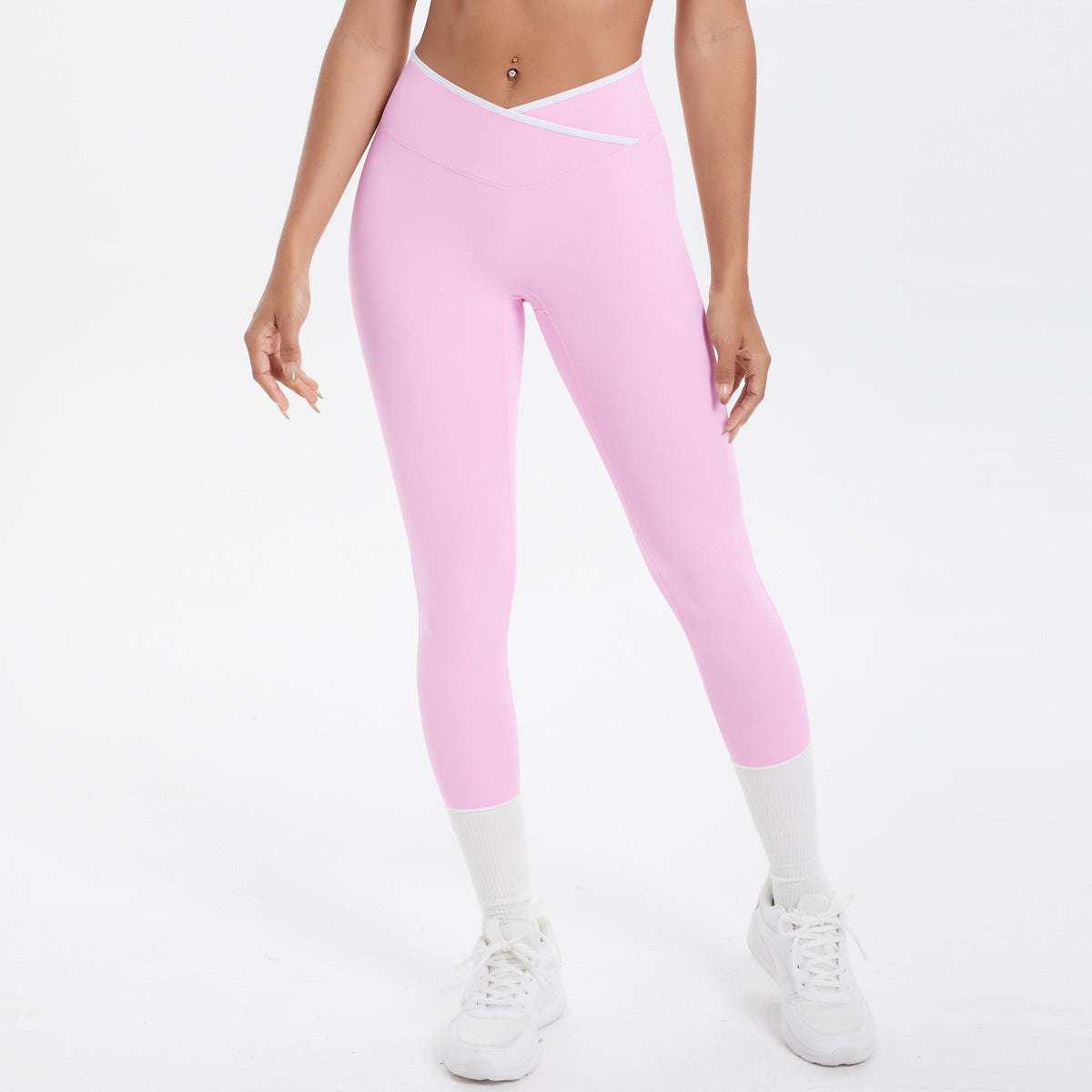Nude Feel Skinny Yoga Pants Contrast Color Sexy Hip Lifting Cross High Waist Cropped Pants Women Sports Fitness Pants