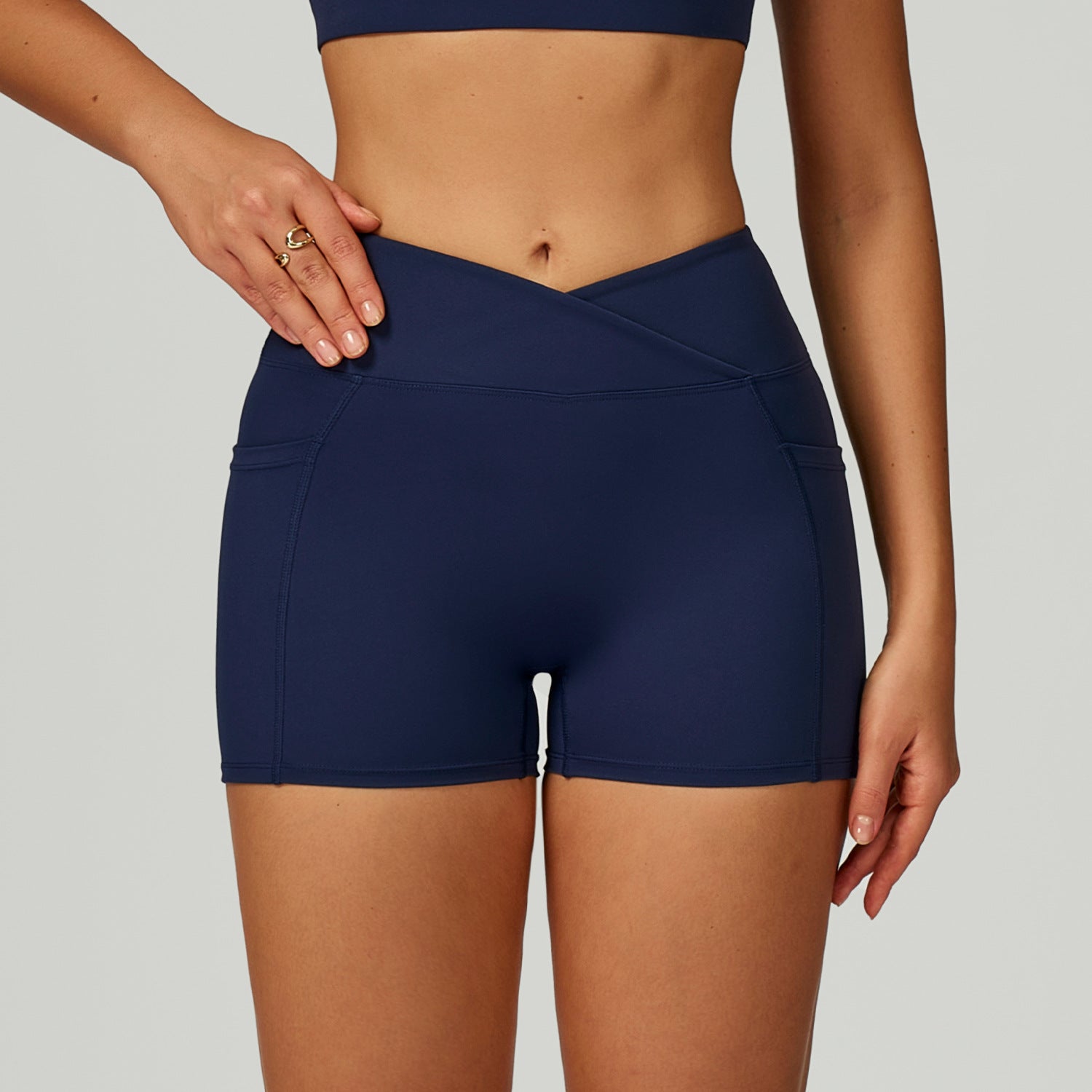 Sollinarry Nude Feel High Waist Yoga Shorts Cross Waist Skinny Yoga Pants Outdoor Running Cycling Sports
