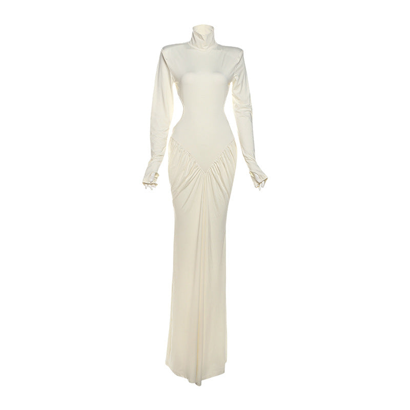 Summer Women Clothing High Collar Slim Sexy Backless Solid Color Maxi Dress