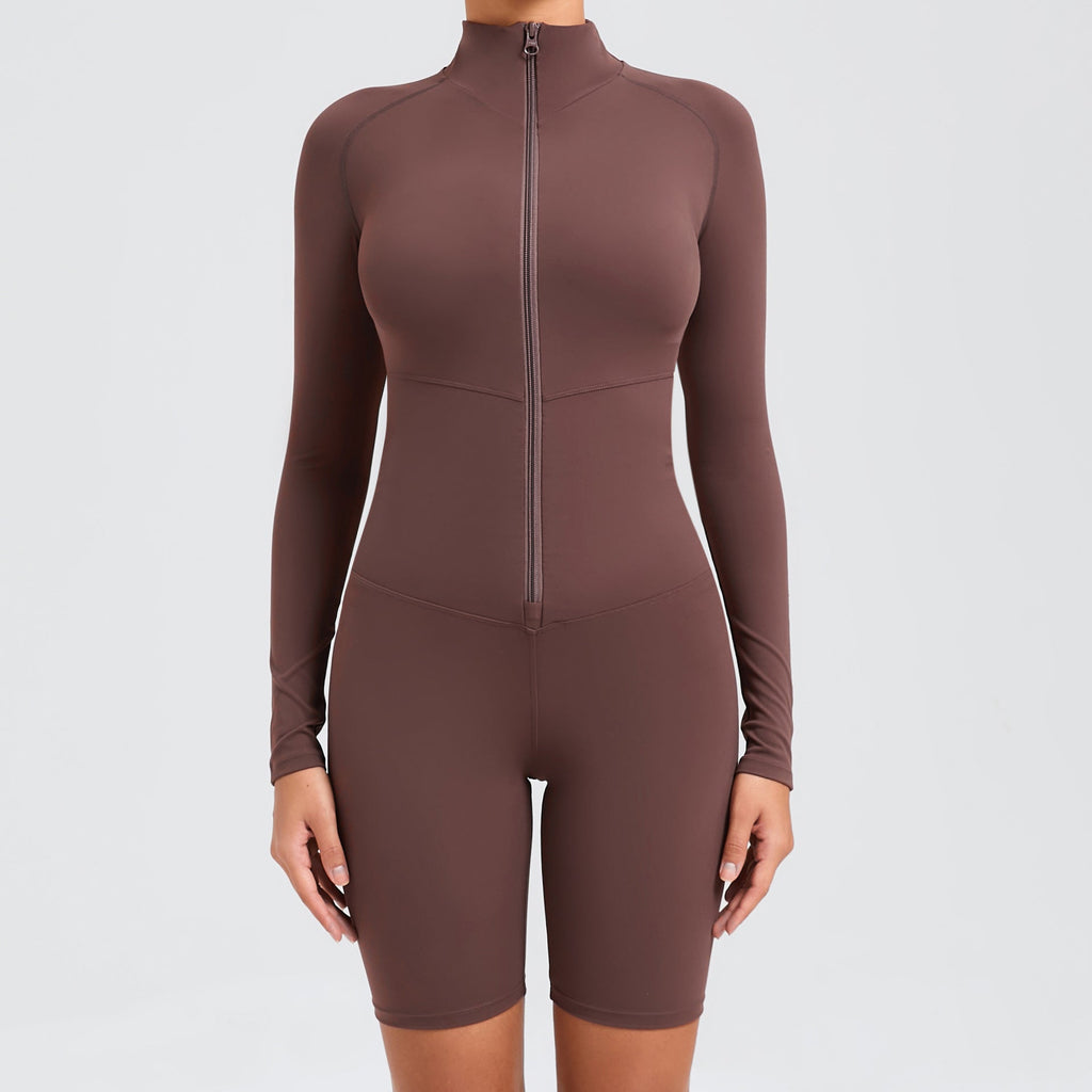 Belly Contracting Long Sleeve Zipper One Piece Dance Fitness Sports Jumpsuit Belly Contracting Close Fitting Yoga Clothes