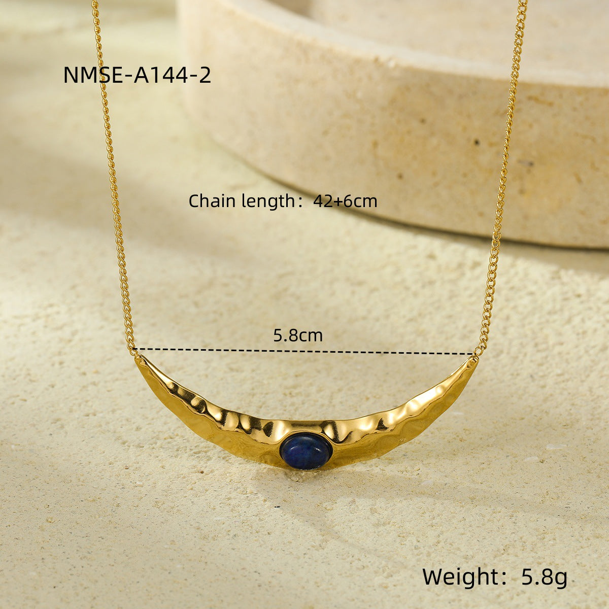 Special Interest Light Luxury Stainless Steel Crescent Shaped Natural Stone Unique No Color Fading Clavicle Necklace