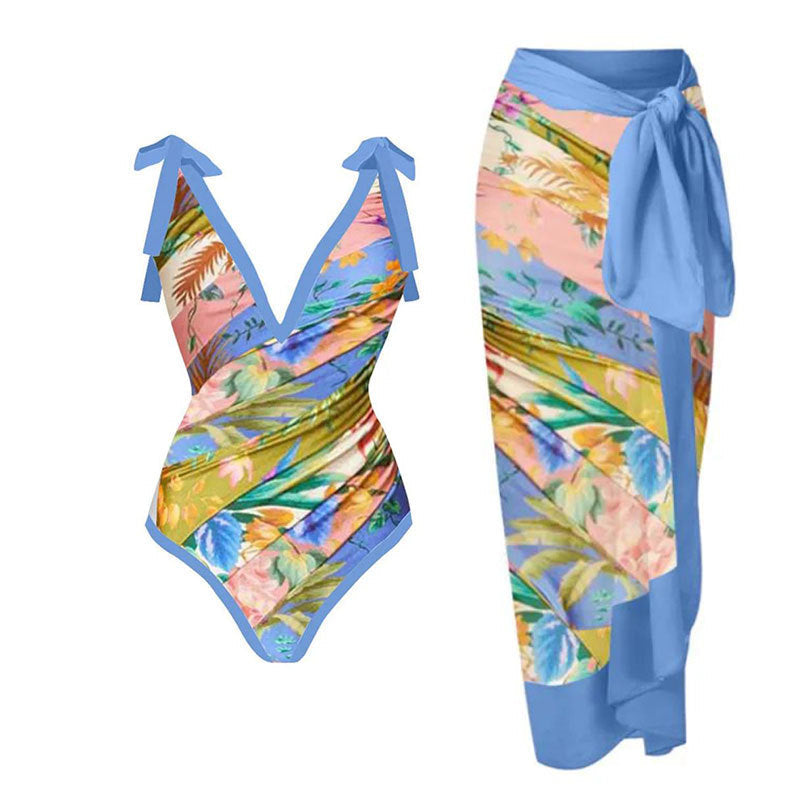 Sexy Siamese Conservative Cover Belly Thin Swimsuit Spring Bathing Suit Women Chiffon Beach Dress