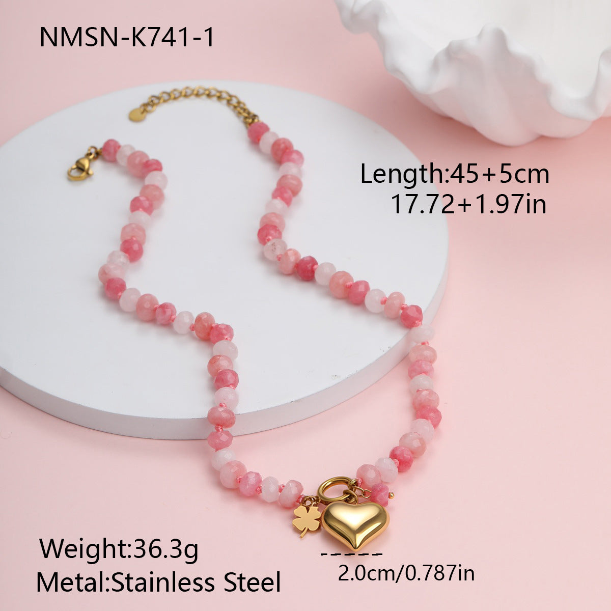 Simple All Match Office Elegant Jewelry Stainless Steel 18K Gold Plating Natural Stone Necklace Bracelet