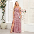 Quality Evening Dress A line Sequined Floral Tulle Embroidery Guest Dress Side Slit Long Party Wear