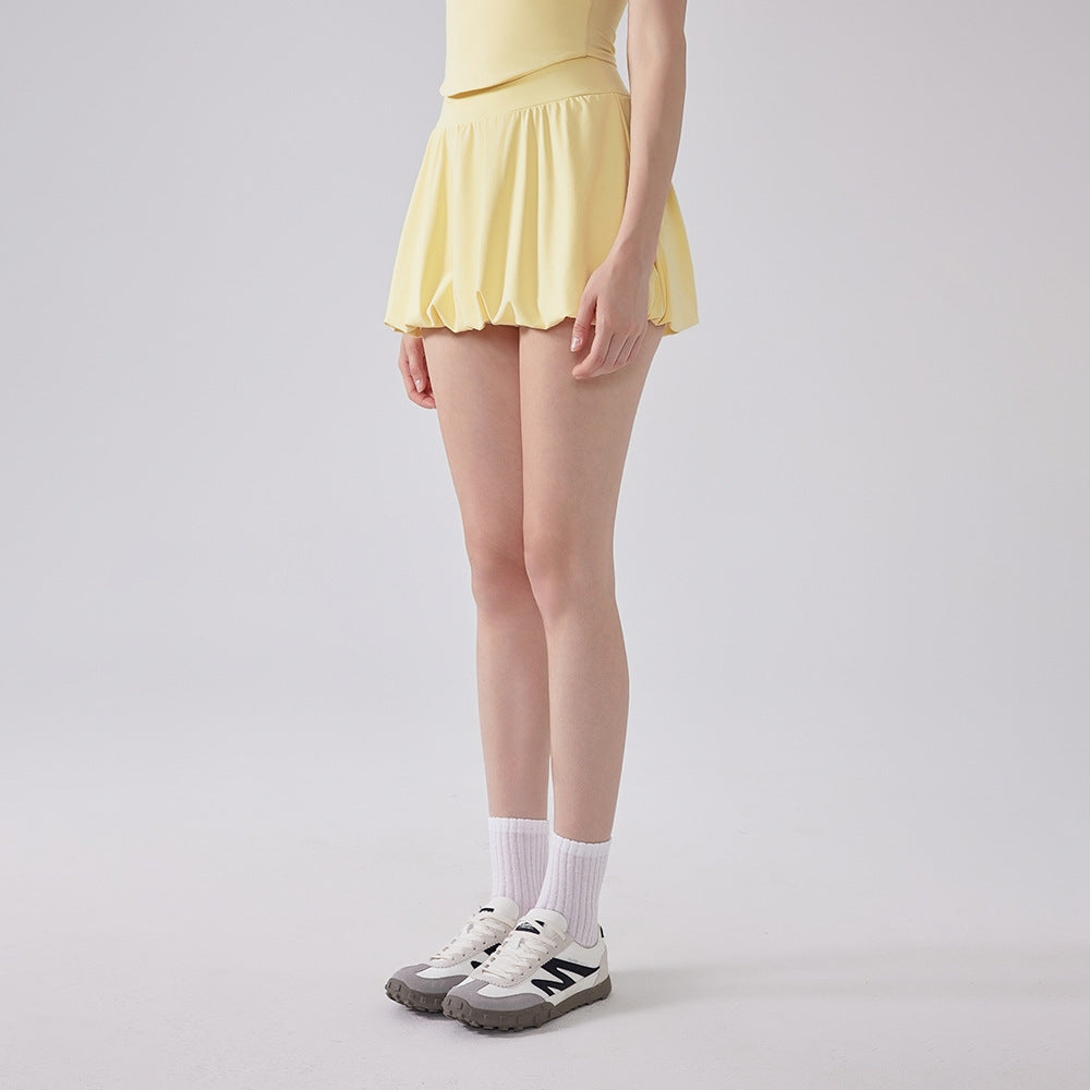 Nude Feel Girl Tennis Skirt High Waist Anti Exposure Bottom Breathable Pocket Puffy Running Sports Skirt