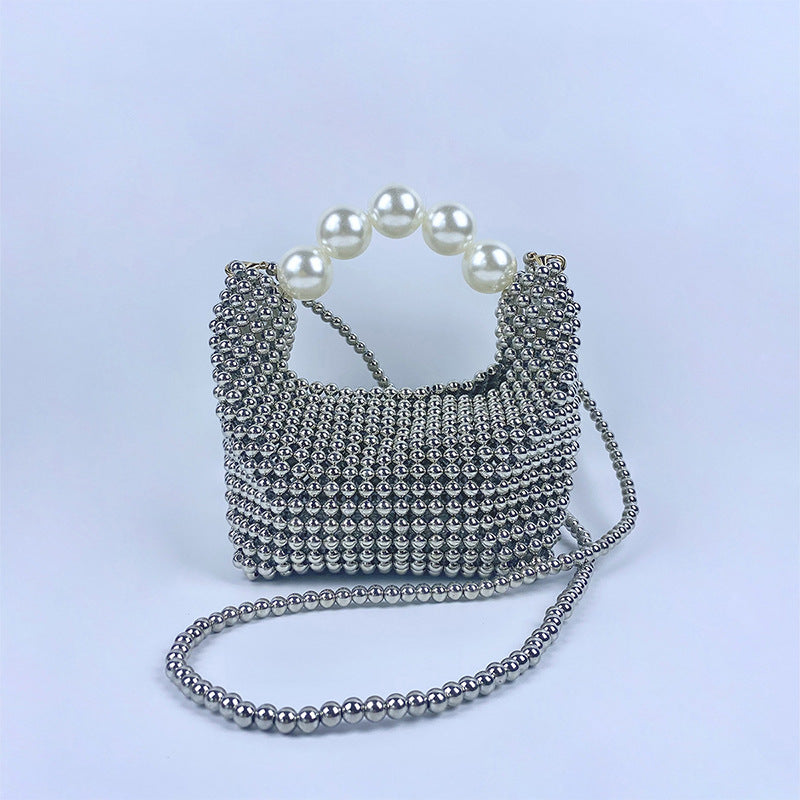 Popular Hand Woven Large Pearl Tote Shoulder Bag Socialite High Grade Dinner Bag