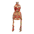 Summer Women Clothing Sexy Halter Lace up Backless Short Printing Dress