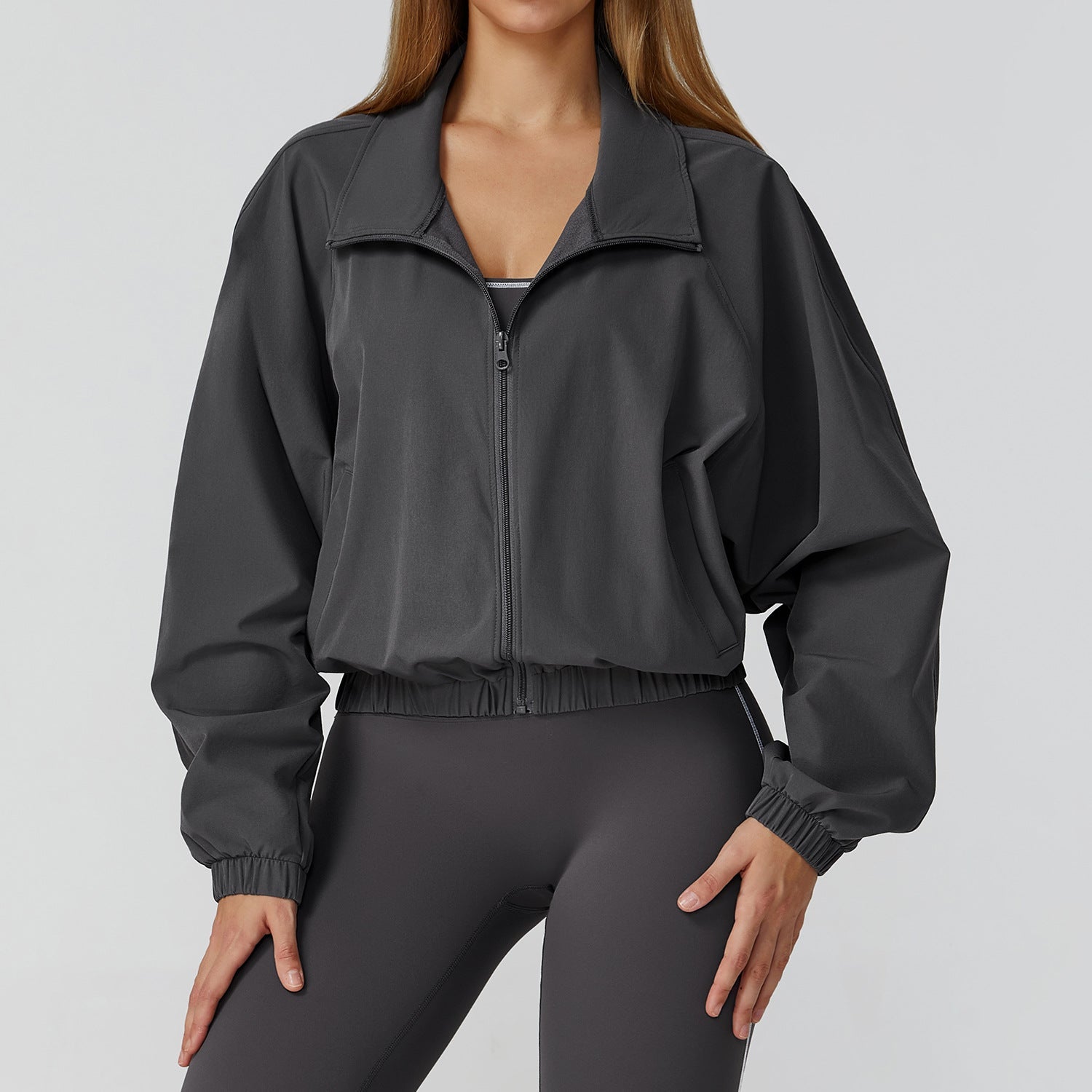 Quick Drying Stand Collar Sports Jacket Women Zipper Windproof Outdoor Running Workout Long Sleeve Yoga Clothes Coat