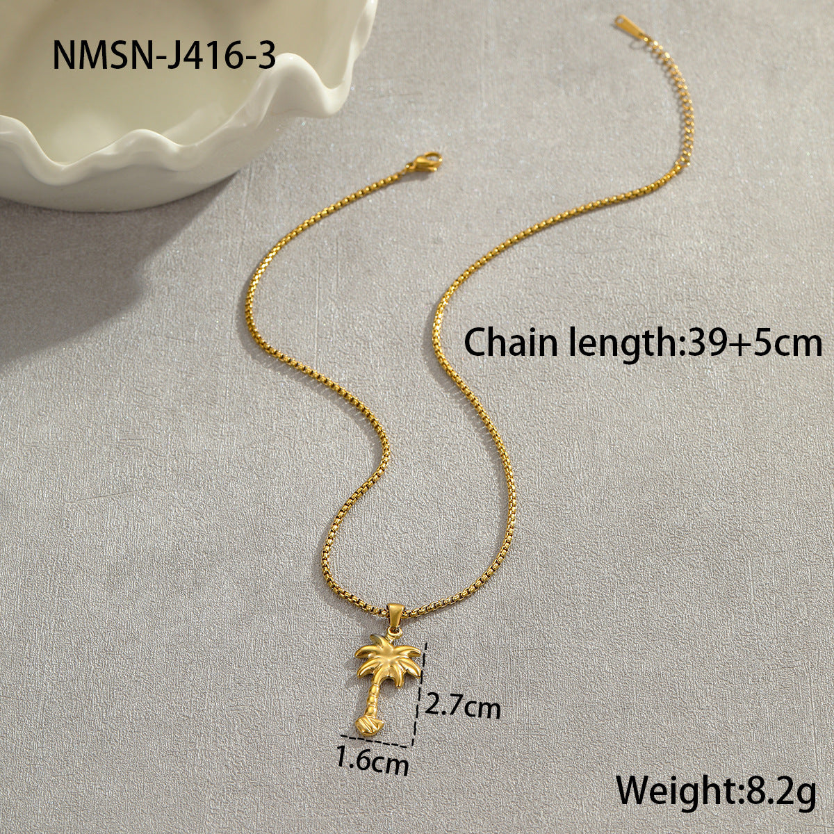 Coconut Fishtail Embellished Stainless Steel Necklace Holiday Titanium Steel Clavicle Chain 18K Gold Plating Necklace