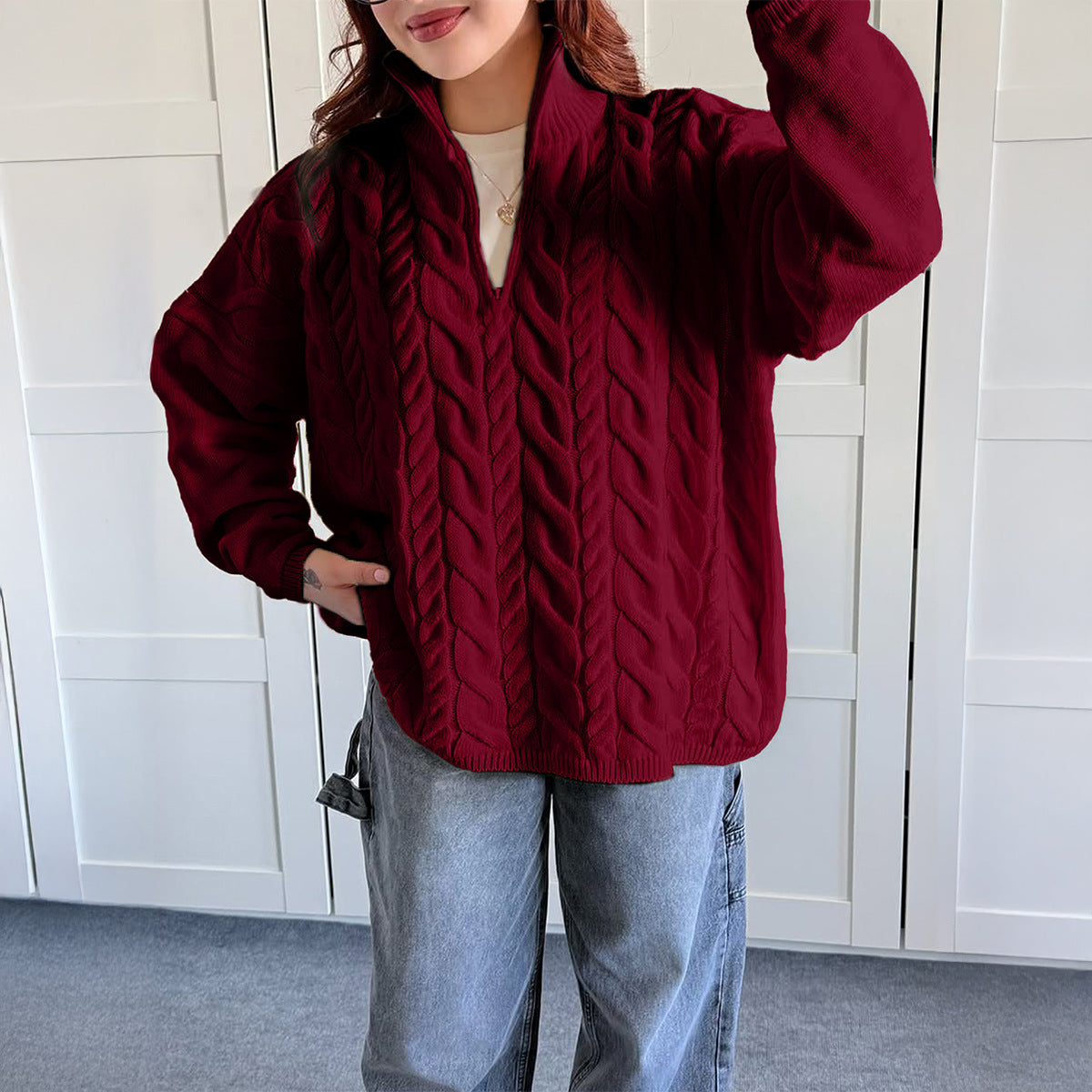 Casual Vacation Wool Solid Color Long Sleeve Sweaters Women Clothing Autumn Winter