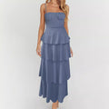 Sexy Backless Suspender Layered Dress Pleated Lace up Slim Fit Dress