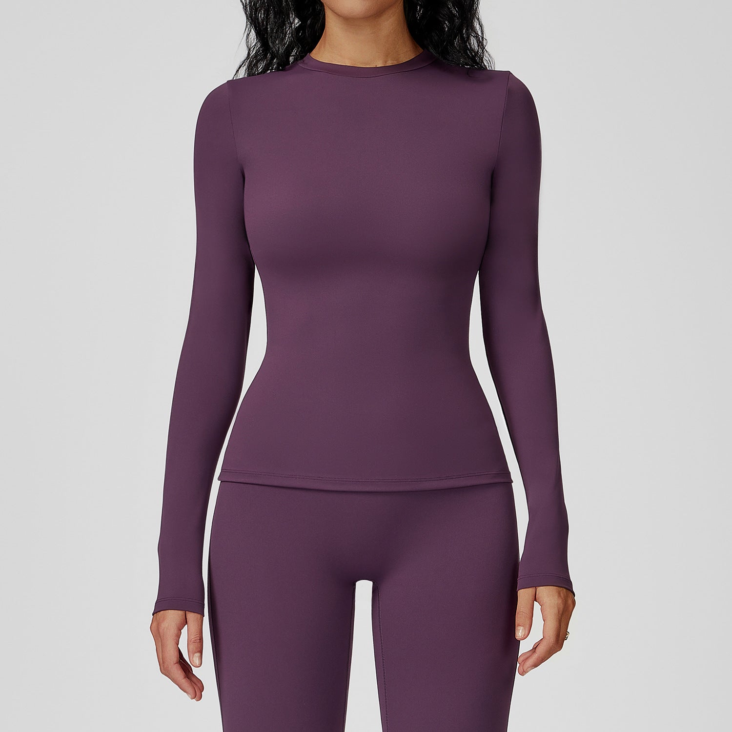 Sollinarry Brushed Long Sleeve Yoga Clothes round Neck Slim Fitness Clothes Outdoor Running Sport Long Sleeve T shirt