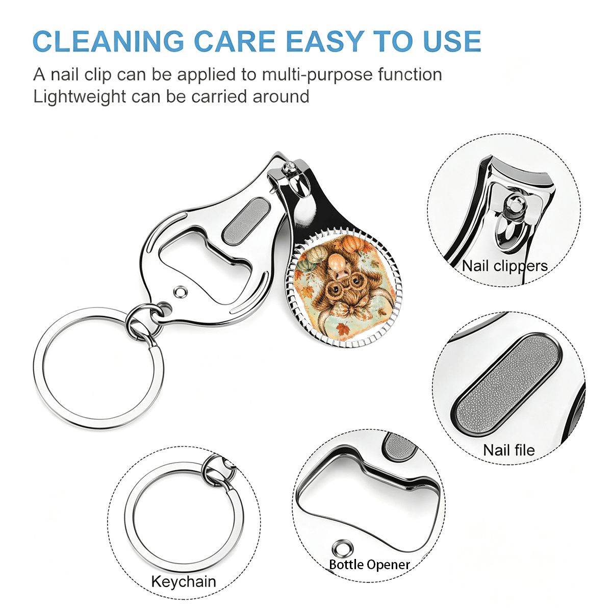 Keychain Nail Clippers with Bottle Opener Brushstroke Fall Highland Cow Png