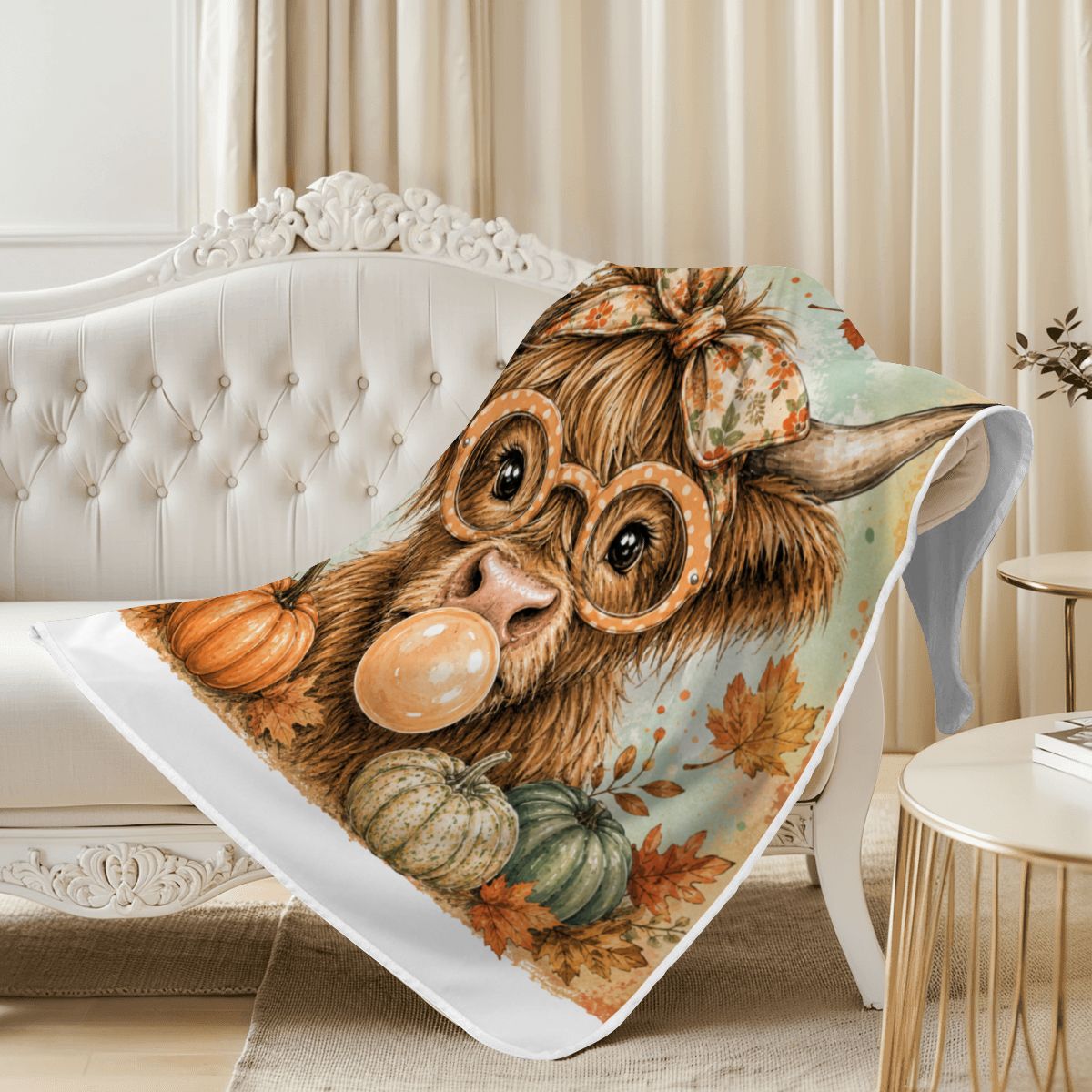 Cooling SilkFeel Blanket Brushstroke Fall Highland Cow Png