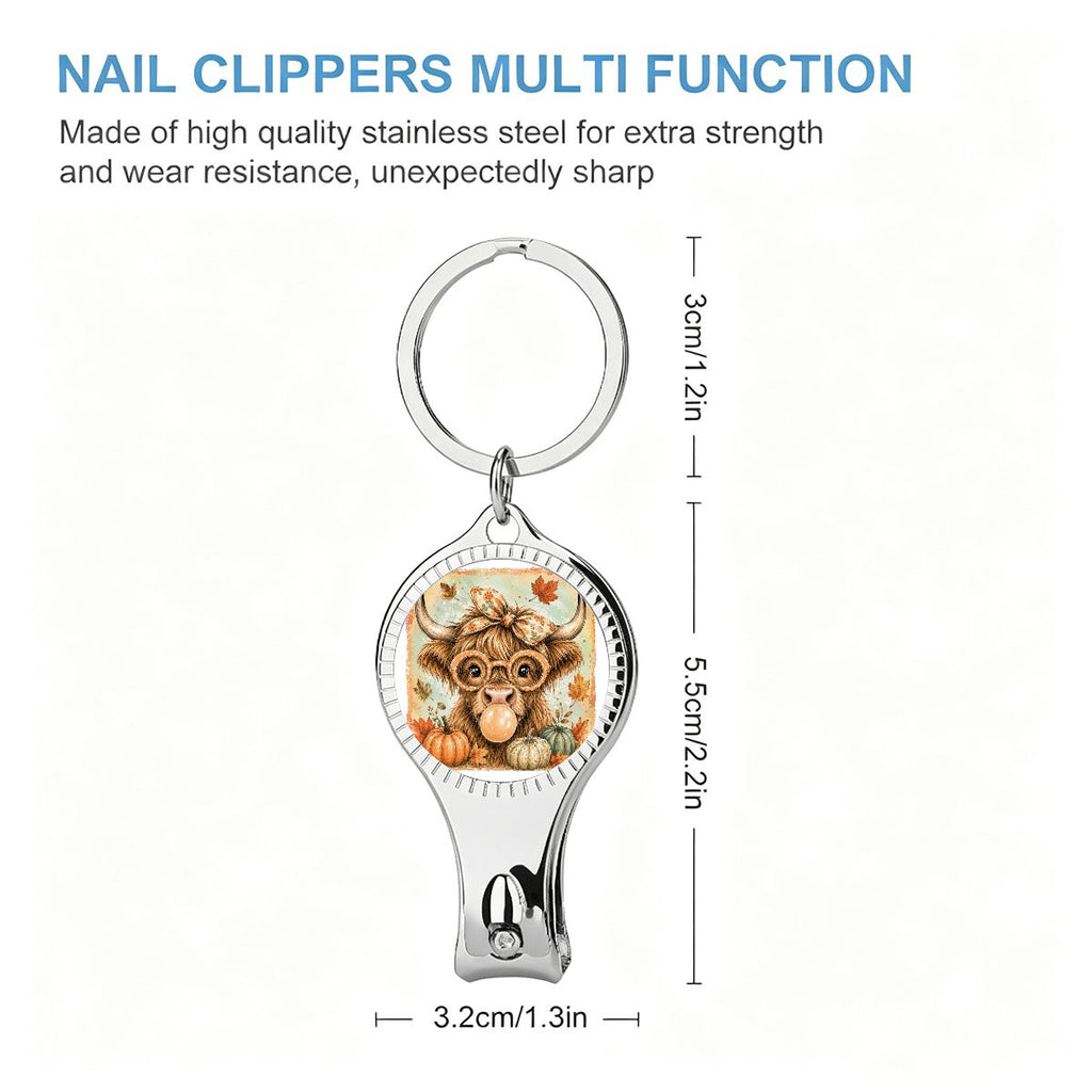 Keychain Nail Clippers with Bottle Opener Brushstroke Fall Highland Cow Png